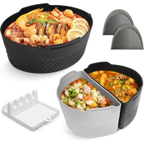 بطانة وعاء الفخار من السيليكون من LAIWOO، وبطانة طباخ بطيء ومقسم وعاء الفخار لأواني الفخار 6-7QT، قابلة لإعادة الاستخدام، وسهلة التنظيف، وخالية من مادة BPA، وآمنة للاستخدام في غسالة الأطباق (مع قفازات ورف تقديم) in Kuwait