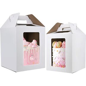 KBG Tall Cake Boxes 12 Pcs 12x12x14&14x14x16 Inches With Window & Handle,Disposable Large Tiered Cake Carrier Cake Containers 12&14 Inch