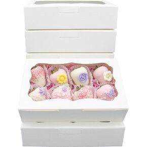 20pcs 8x5x2 Inch White Bakery Boxes Cookie Boxes with Window Treat Boxes Dessert Boxes for Cookie,Pastry,Macaron,Donut,Muffins,Chocolate,Cupcake and Candy Gift Giving