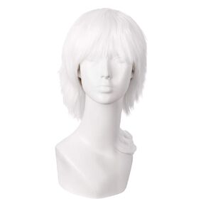 MapofBeauty 14"/35cm White Men's with Short Hair Tied Ponytail Cosplay Wigs