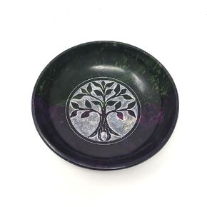 Vrinda® Natural Soapstone Scrying and Soapstone Smudge Bowl - Handcrafted Ritual Decorative Bowl for Meditation and Cleansing – Made in India - 6.5 x 6.38 x 2.52 inches (Tree of Life)