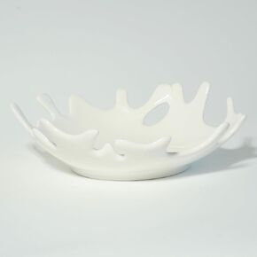 DINLiAN S White Decorative Bowl,Modern Bowl for Home Decor,Dia 8'',Irregular Design,Ceramic (Ceramic White)