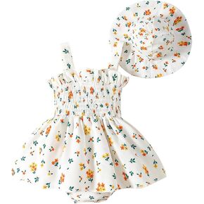 Toddler Baby Girl Summer Clothes Halter Floral Romper Dress Backless Outfits with Hat