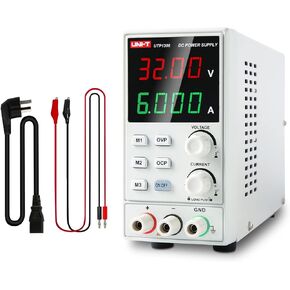 UNI-T DC Power Supply Variable Adjustable Bench Power Supply Switching Regulated 32V 6A OVP OCP OTP 4 Digits LED Display with Plug Adapter Power Cord Output Cables UTP1306