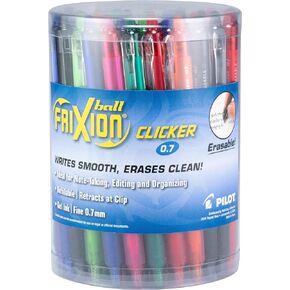 Pilot, FriXion Clicker Erasable Gel Pens, Bold Point 1 mm, Tub of 36, Assorted Colors