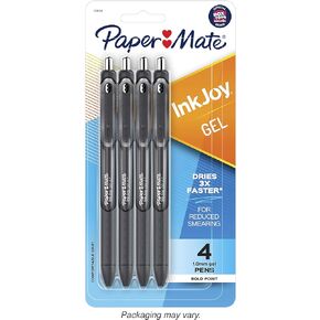 Paper Mate Ink Joy Retractable Gel Pen, Bold Point (1.0mm), Black (2061416), Pack of 4