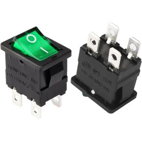 uxcell 5Pcs AC 12A/125V 10A/250V DPST 4P 2 Position Green LED Light Boat Mini Rocker Switch On Off Button for Safety