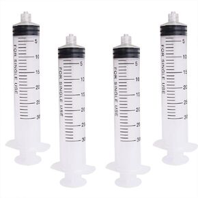 Xmomx 4 pcs 30ML/CC Plastic Syringe Disposable Individual Sealed Wrap Without Needle with Measurement for Scientific Feeding Pets Labs Watering Dispensing