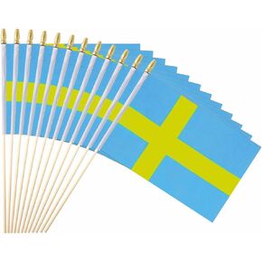 25Pack Small Sweden Flag Handheld Mini Swedish Flags on Stick 5x8 Inch