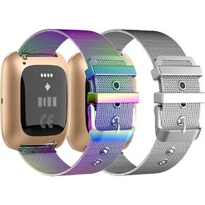 BOTNUW 2-pack Metal Bands Compatible with Fit bit Versa 2/ Versa Lite/Versa SE/Versa Band, Stainless Steel Strap Bands for Versa 2 Bands Women Men