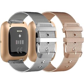 BOTNUW عبوتان من الأربطة المعدنية المتوافقة مع Fit bit Versa 2/ Versa Lite/Versa SE/Versa Band، أشرطة حزام من الفولاذ المقاوم للصدأ لـ Versa 2 Bands النساء والرجال