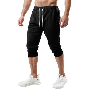 Ohoo Men's 3/4 Capri Joggers Pants Slim Fit Lightweight Yoga Running Workout Active Pants Casual Wear