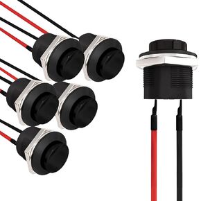 APIELE Momentary Push Button Switch R13-507 SPST 16mm Round Switch 3A 250V/6A 125V AC 2 Pin NO with Pre-soldered Wire 6Pcs (Black)