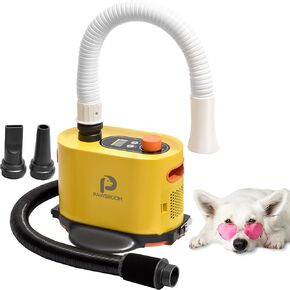 PAWSROOM Hands Free pet Grooming Dryer for Cats and Dogs & Easy Drying Tool After Bath LCD Display 2 Soft＆Hard Blowpipe Adjustable Temperature and Speed Quiet