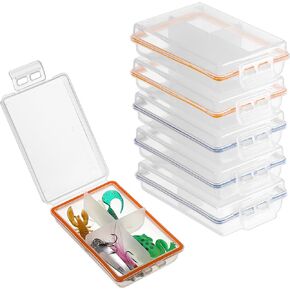 JUXYES Pack of 6 Plastic Small Fishing Tackle Box Organizer with 4 Compartments, Clear Mini Fishing Tackle Storage Boxes with Dividers, Transparent Fish Pocket Tackle Storage Box Lure Box