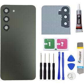 Replacement Repair Battery Back Glass Cover Back Housing Door Rear Panel for Samsung Galaxy S23 Plus S23+ SM-S916, with Tape and Tools (with Camera Lens) (Green)