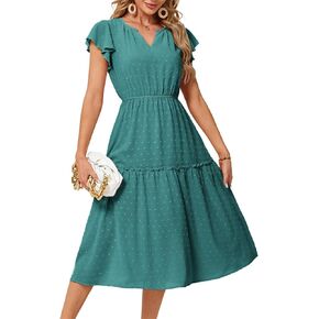 JASAMBAC Womens Dresses Casual Wrap V Neck Ruffle Short Sleeves Floral Print Flowy Dress Wedding Guest A-Line Maxi Dress