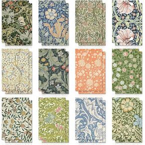 GreenPine 24 Pcs Mini William Morris Floral Notebooks, Mini Notebook Collections Inspirational Notepads Small Pocket Notebook for Kids Teacher School Office Gift Bulk Prizes Travel Supplies