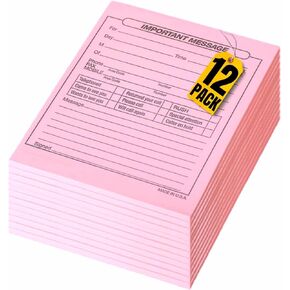 1InTheOffice While You Were Out Message Pad, Message Pads, Pink, 4 1/4 x 5 1/2, 50/Pad, 12 Pack