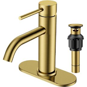 FORIOUS Bathroom Faucets with Pop up Drain Assembly, Brushed Nickel Bathroom Sink Faucet for 1 Hole or 3 Hole, Single Handle Bathroom Faucet, Lavatory Tap for Vanity Basin RV