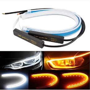 2Pcs 24" Flexible Waterproof daylight running lights, DRL Neon Light Bulb Turn Signal Lights, for Car Headlights, Tail Lights, 12V Cars White/Amber