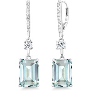 Gem Stone King 925 Sterling Silver Sky Blue Simulated Aquamarine Earrings | Gemstone Birthstone | Drop Dangle Earrings For Women | 14.24 Cttw | Emerald Cut 14X10MM