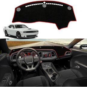 YOFAMO Dashboard Cover Dash Cover Mat Pad Carpet Custom Fit for Dodge Challenger 2015 2016 2017 2018 2019 2020 2021 2022 2023 Accessories Anti-Skid Center Console Protector Cover Mat(Black Edge)