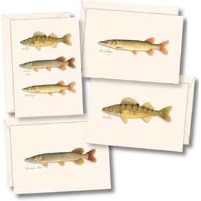 Earth Sky + Water - Northern Gamefish Assortment Notecard Set - 8 Blank Cards with Envelopes (2 each of 4 styles)
