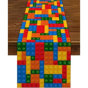 Nepnuser Building Blocks Table Runner for Kids Themed Party Supply Colorful Birthday Party Decoration School Classroom Home Decor (13" x 72")