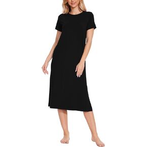 GYS Women's Long Nightgowns Short Sleeve - Bamboo Viscose Nightshirt Soft Sleepwear Summer Maxi Dress with Slit