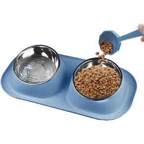 Elevated Cat Bowls for Food and Water, 15° Tilted Raised Removable Stainless Steel Double Bowls, Cat Food Bowls Anti Vomiting with Pet Food Scoop, Non-Spill Pet Feeder Bowls Set for Cat Dog (Purple)