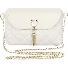 Small Crossbody Bags for Women, Trendy Quilted Purse with Cute Cat Shape Tassels, Chain Shoulder Bag for Female Teen Girls