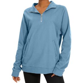 Women's Half Zip Sweatshirts Casual Long Sleeve Fleece Oversized Quarter Zip Pullover Tops With Pockets