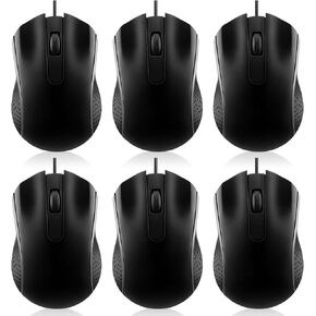 Tellegloww 6 Pcs Wired USB Computer Mouse Bulk 3 Button Corded Mouse Wired Mouse for Laptop Desktop Computer Mice for PC Office School Home Supplies, Black