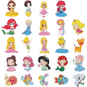 FLYSONG Diamond Art Kits for Kids, 5D DIY 24 PCS Mosaic Cartoon Princess Diamond Art Stickers Painting Gem Art Kits Crafts for Beginners Girls Boys in Kuwait