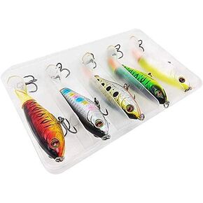 مجموعة طعم GUFIKY مكونة من 5 قطع من طُعم الصيد ووبر بوبر كومبو 5.13 بوصة/0.56 أونصة مع ذيل دوار للباس، وسمك السلمون المرقط، وعين رمادية فاتحة اللون، والبايك والطعوم الصلبة العائمة في المياه العلوية المسكية in Kuwait