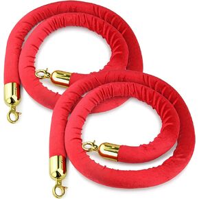 New Star Foodservice 54750 Red Velvet Stanchion Rope with Gold Color Plated Hooks, 79.5-Inch, Set of 2