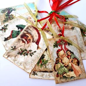 Vintage Merry Christmas Gift Tags by Adore By Nat - Winter Holiday Presents and Journal Planner Tags - Set of 8