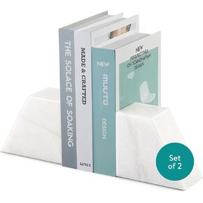 Navaris Marble Bookends - Set of 2 - Durable and Stylish Book Ends for Shelves - Elegant Marble Book Ends for Home, Library & Office Use - White
