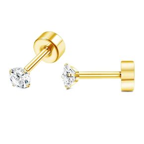 3mm Tiny CZ Cartilage Screw Back Eearrings,Cubic Zirconia Stud Earrings,Helix Tragus Cartilage Piercing Hypoallergenic Earring Screw Back Earrings Studs Gift for Women Men Girls(Gold, 3mm)