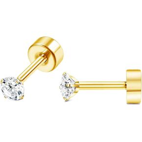 أقراط غضروف تشيكوسلوفاكيا صغيرة 3 مم، أقراط زركونيا مكعبة بمسمار خلفي مسطح، أقراط حلزونية الزنمة لا تسبب الحساسية أقراط برغي خلفية هدية للنساء والفتيات (ذهبي، 4 مم) in Kuwait