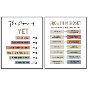 Growth Mindset, The Power of Yet, Affirmation Print, Educational Wall Art, Classroom Decor, Kids Room Decor, Inspirational Art for Teens, Motivational Quotes UNFRAMED Print Set of 2 (8"x10")