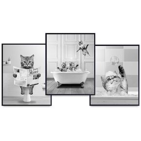 Cat Decor Bathroom Wall Art Collage - Cute Cat Gallery Wall Art - funny Cat Kids Bathroom Pictures - small Bathroom Wall Decor Set - Cat Lovers Bathroom Accessories - Cat Themed Cat Stuff for Women
