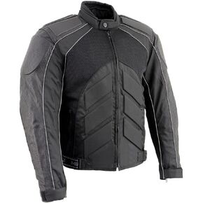 NexGen SH2153 Men's Black Armored Moto Textile and Leather Combo Jacket
