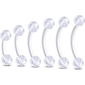 COCHARM 6PCS Assorted Plastic Belly Button Rings 14G Acrylic Pregnancy Belly Navel Rings for Women Bioflex Belly Piercing Jewelry Hypoallergenic