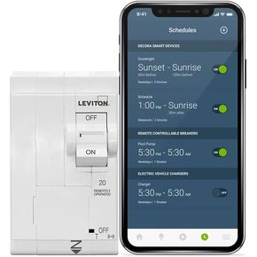 Leviton LB220-ST 2nd Gen Smart Circuit Breaker with Remote Control, Standard, 2-Pole 20 Amp, 120/240-Volt and 120/208-Volt, 10kA Interrupt Rating, White