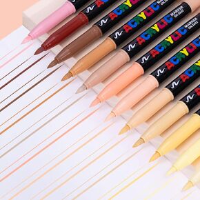 Skin Tones Art Markers, Brush Tip Acrylic Paint Pens,12 Skin Colors Paint Markers Set, Quicky Dry for Wood, Glass, Fabric, Illustration Sketching, Drawing