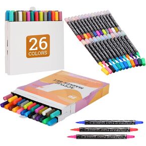 48 Colors Acrylic Paint Pens Markers, Dual Tip Dot and Brush tip, Premium Acrylic Paint Pens for Wood, Canvas, Stone, Rock Painting, Glass, Ceramic Surfaces, DIY Crafts Making Art