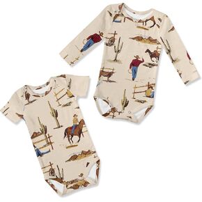 Sweet Jojo Designs Brown Cowboy Western Boy Baby Bodysuit Newborn Outfit Infant Babywear 2 P Set Long and Short Sleeve