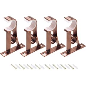 uxcell Curtain Rod Bracket Aluminum Alloy Single Holder Support for 25mm Drapery Rod 110 X 78 X 18mm Copper Tone 4Pcs